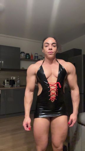 Female bodybuilder in lingerie