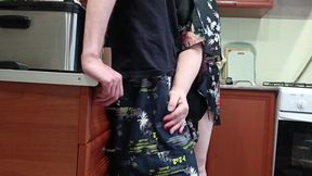 Cumming with Hot Cum in Stepmom's Mouth Which She Swallows