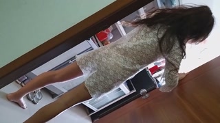 Transparent dress and NO PANTIES in Lift and on Hotel Corridors