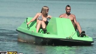 Titted blonde fucked hard in a boat