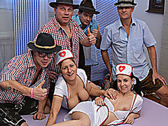 Nurses in lederhosen gangbang orgy