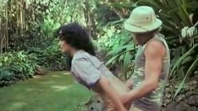 Petite brunette hot milf blowing cock in the jungle