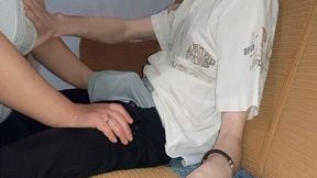 The inspector gets a handjob through his underwear WMV