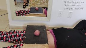 155 Ballbusting in table using black shoes