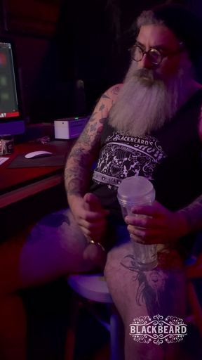 This Is Self Possession, Blackbeard strokes his thick cock, steel ball stretcher, Fleshlight, ropes of cum, shaking orgasm