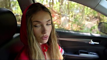 Busty red head cutie takes a ride in the car with her guy