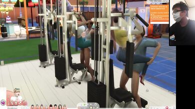 The Sims 4:6 people gym weightlifting machine training sex