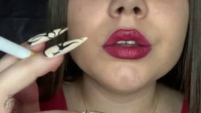 Red lipstick smoking big puffy cigarettes