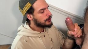 Samuel Hodecker bangs on stairs with AndoliniXXL, gargles his meaty fuckpole and barebacks privately