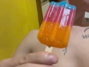 Young Latino Plays with Ice Cream and his Big Cock