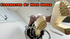 Humiliate your face with White High Heels dirty soles of Shoes - Crossing and Dangling long legs in Nylon Fishnet tights