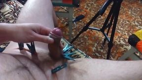 The gay jerks off a dick hard on the webcam, moans and cums from orgasm