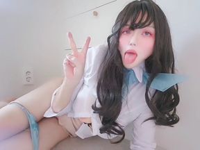 Trans airline goddess squirts so many times and drinks her own love juice.