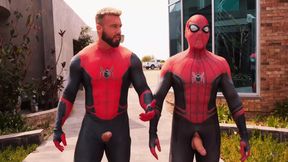 Two Spidermans with Tattooed Babe Mandi Cat