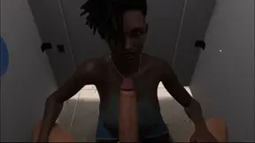 Ebony Gym Girl Gives Hot Bathroom Blowjob to Her Father on Vacation