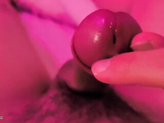 T-girl Glans Closeup - Playing with Precum