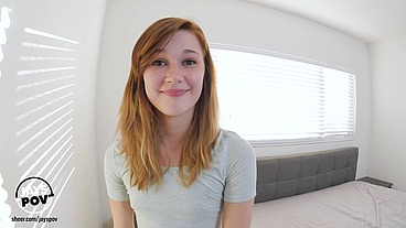 JAY'S POV - PRETTY REDHEADED NEWCOMER ALAINA DAWSON DEEPTHROATS A BIG COCK AND GETS A HUGE FACIAL