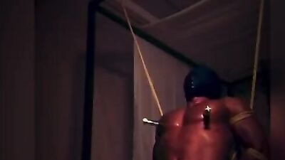 Helpless cuckold is being tortured by his cruel gay master