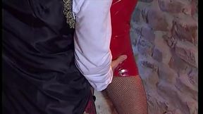 The milf gets fucked in the ass by the Marquis while giving her husband a blowjob