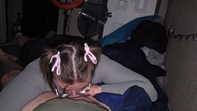 Gave Him Sexy Blowjob with Bows in My Hair and Swallowed