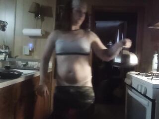 Hawt TRANSWOMEN UNDRESSES and DOES DISHES - YELLOW STRAP - SMOKIN'