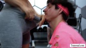 Gym instructor fucks TS client and Twink