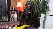 Rubber gimp worships leather Master's boots PREVIEW