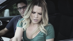 ”Aubrey Sinclair fucks her prof for easy driver licence”