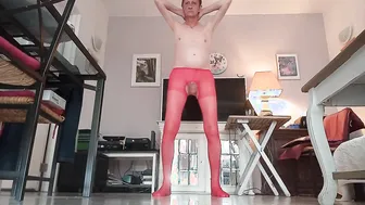 Solo crossdresser in new underwear strokes to cumshot