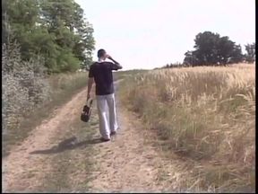 Bottom boy gets on his knees and deep throats a hard cock then fucks outdoor