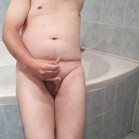 Shaved dick in hands chasing and masturbating