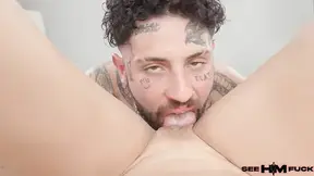 Tattooed Tommy Lies Back As Sandy Love Sucks His Shaft Thoroughly!