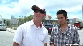 Black homo sucks two wangs outdoors and gets his ass smashed