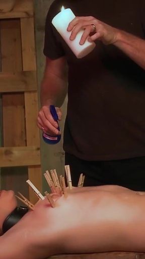Blindfolded submissive gets face fucked