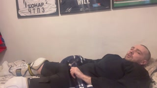 Amateur cum in full Hockey gear after training