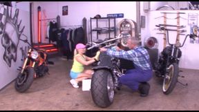 Sexy German blonde fucked by two horny mature dudes