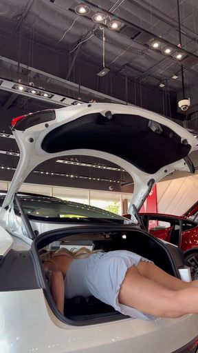 Testing out the camping mode at the Tesla dealership