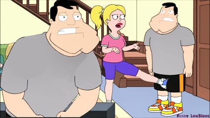 FRANCINE ballbusting STAN in sexy sport suit CARTOON NUTSHOT
