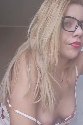 Naughty Blonde Showing off on the Balcony