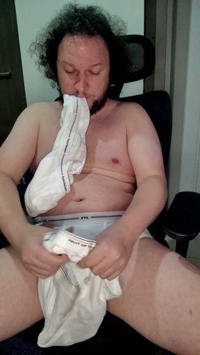 Vintage Fruit of the Loom white briefs show off, jerk off and cum