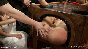 ”Tart in wooden glass box public screwed”