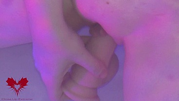 Sex in the hot tub. She masturbates and I cum on her tits.