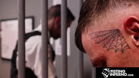 FISTING INFERNO - Warden Ryan Sebastian Fucks Then Fists His Tatted Prisoner