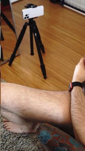 Daddybear Watching Himself Jerking Exposing Ass and Feet