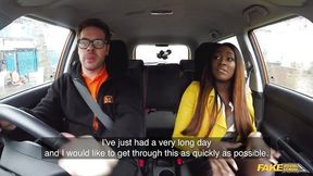 Ebony beauty takes enormous black cock in a car