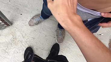 Masturbation in public and nervous that someone might see us!