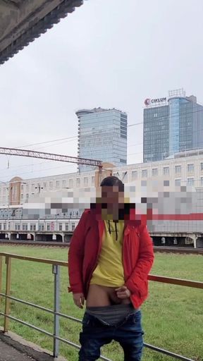 Very Hot Risky Public Jerking. My Handjob on the Railway Platform