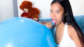 Sexy Camylle Blows To Pop Your Huge Blue China 36 Inch Balloon