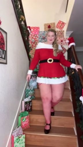 Thick &amp; Curvy Milf walks upstairs in Thigh Highs with big ass