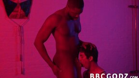 Huge ebony dick is bare pounding young man doggy style